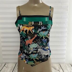 Milk & Honey Jungle Safari Print Tie Back Camisole Top Black Green Size M Summer